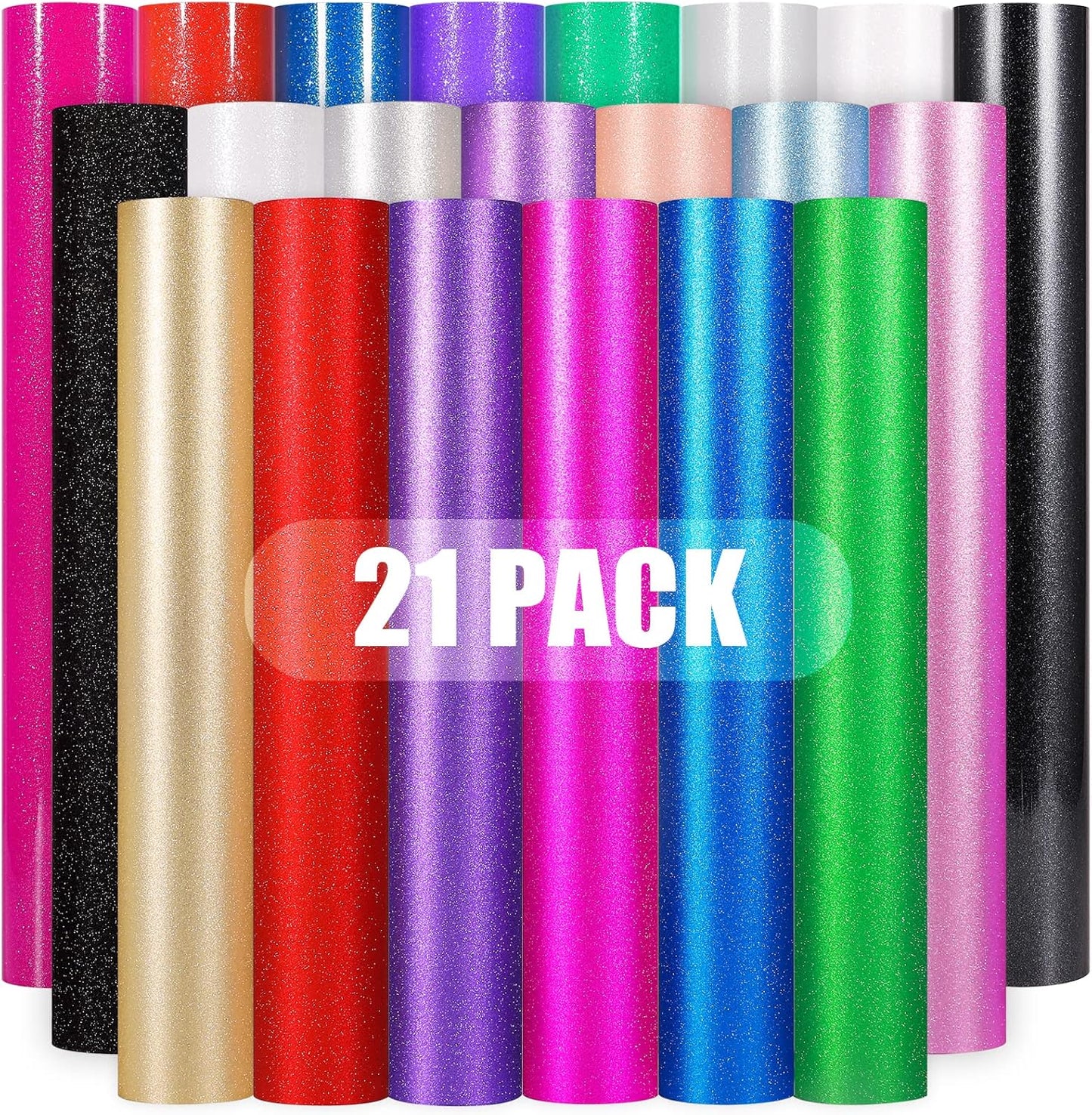 Glitter Vinyl Sheets Glossy and Matte Shimmer Permanent Vinyl Pack -12” X 12” 21 Pack Glitter Viny1 Permanent for Decor, Sticker