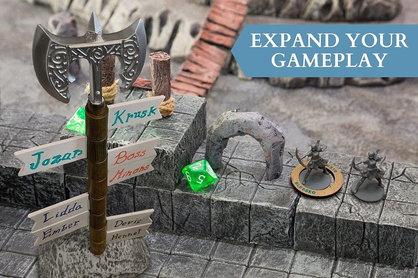 Galdor's Guild DND Initiative Tracker | Recorder Tools | Gift for Dungeons & Dragons Players, Dungeon Master/DM, or RPG Gaming | Tracking Stand | Holds 8 Flag Markers | Sword/Battle Axe