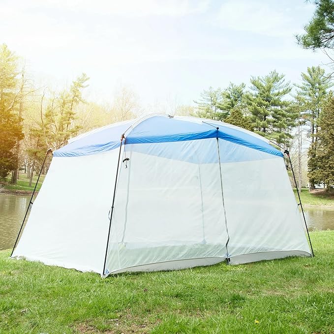 Ozark Trail 13x9 Screen House Tent, Blue, Mesh Panels for Insect Protection, Dual Zipper Doors, PE Splash Guard, Steel and Fiberglass Frame, Color Coded Poles, Carry Bag Included, Outdoor Use