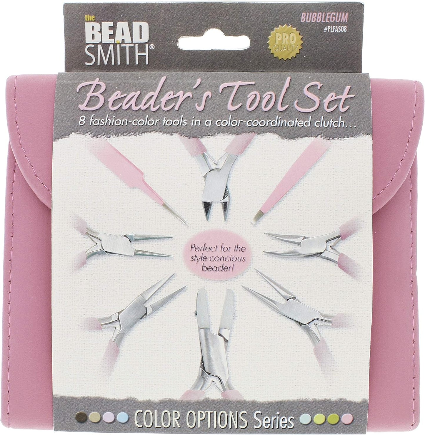 The Beadsmith Fashion Color Pliers – Set of 8 Slimline Color-Coordinated Tools – Matching Clutch in Bubblegum – Jewelry Making Supply Kit to Create Necklaces, Bracelets, Earrings & More