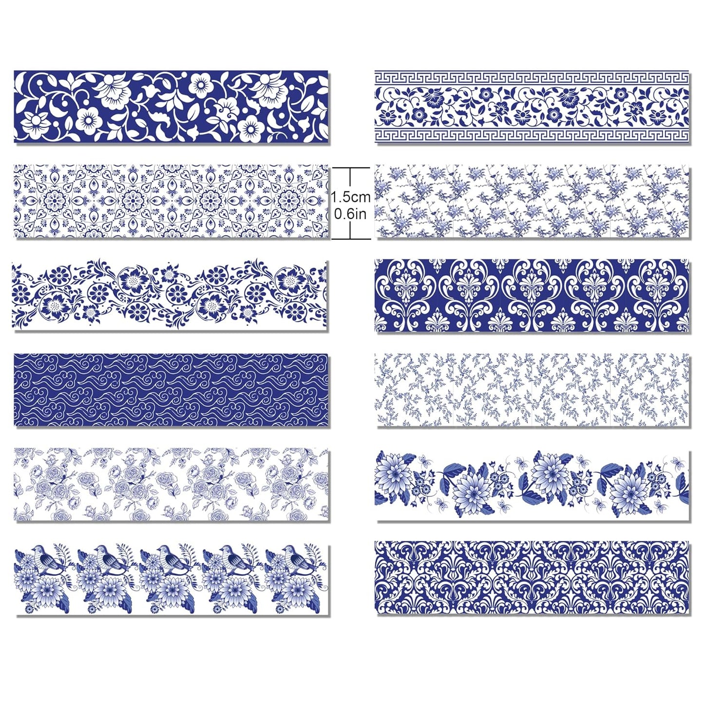 12 Pcs blue and white porcelain Washi Tape Maple Leaf Print Masking Tape Pumpkin Pattern Decorative Paper Sticker for Fall Party Holiday Scrapbook DIY Craft Gift Wrapping Handbook Sticker
