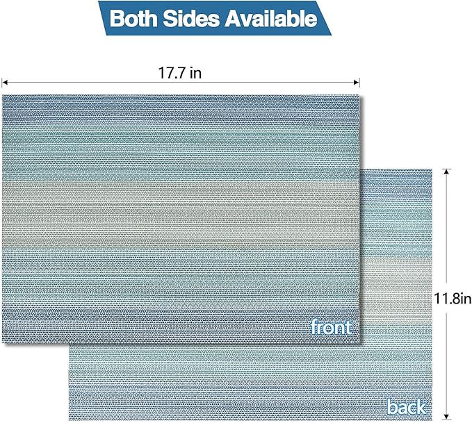 SLKQG Placemats Set of 4 - Easy Clean Washable Vinyl Placemats - Wipeable Heat Resistant Table Mats for Dining Table - 17.7x11.8 Inch (4, Blue Gradient)