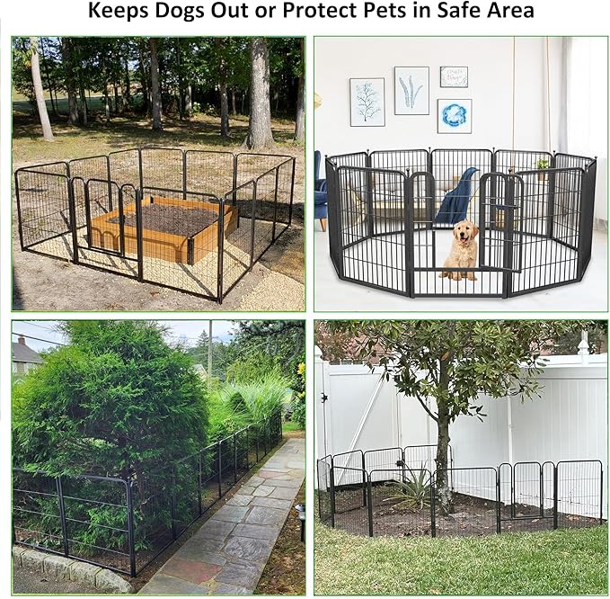 Garden Fence with Gate Metal Fencing Outdoor for Yard, 32in x110ft 48 Panels Outdoor Dog Fence Temporary Fence for Dogs Outside, Rustproof Garden Fencing Flower Bed Edging for Patio