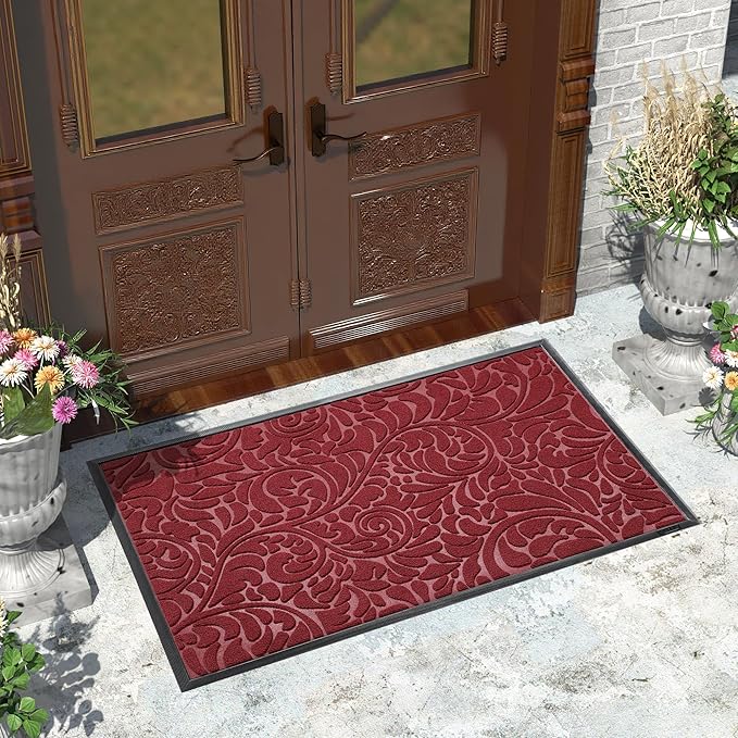 Yimobra Large Door Mat Outside Entrance 47x32, Waterproof Sturdy Outdoor Mats for Front Door, Heavy Duty Non-Slip Doormat for Garage Patio Entryway Indoor, Easy Clean, Red