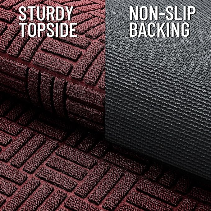 OLANLY Front Door Mat Outside Entrance 47x17, Absorbent, Heavy Duty Sturdy Natural Rubber Doormat Indoor Outdoor, Non-Slip, Stain and Fade Resistant, Low Profile Floor Mat for Entryway, Burgundy