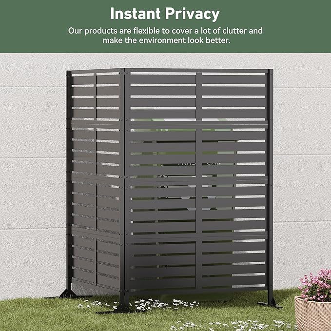 Modern Shade Metal Privacy Screen Outdoor 72" H x 48" W, Stable & Durable Privacy Fence Panels for Instant Privacy & Space Division, Freestanding Decorative Patio Screens for Outdoor, Black (3 Panel)