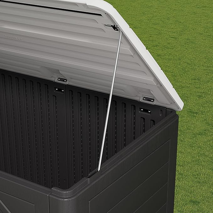HOMSPARK Storage Shed Weather Resistance, Multi-Purpose Outdoor Storage Cabinet for Backyards and Patios, Horizontal Storage Shed for Lawnmower, Patio Accessories (Black & White, Large - 48 cu.ft)