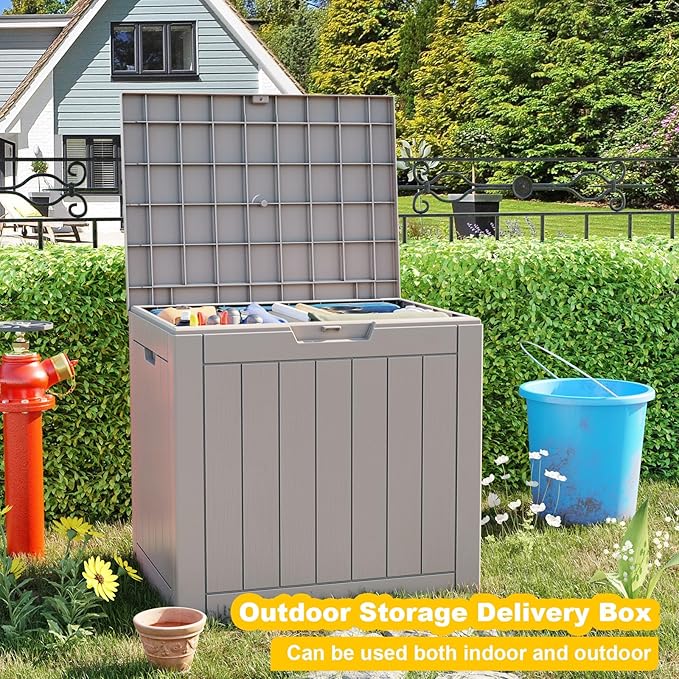 30 Gallon Waterproof Outdoor Storage Box,Resin Deck Box,Lockable Outside Storage Box Container for Patio Furniure,Garden Tools (30 Gallon,Grey)