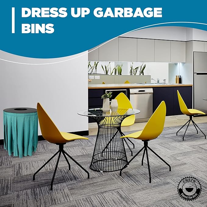 Black Trash Can Topper Cover With Solid Pleated Skirt | Designed to Fit 32 & 35 Gallon Trash Cans | Elegant Party Supplies for Weddings, Banquets, Birthday Parties & More (Black Top Navy Skirt)