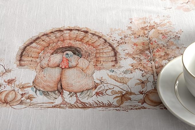 Maison d' Hermine Table Cloth Rectangle Table 100% Cotton 60 x 90 Inches Fall Tablecloth Reusable Everyday Use for Thanksgiving Christmas Decorations Dining Farmhouse Party (Giving Thanks)