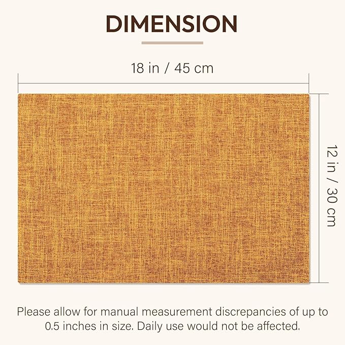 Blue Forest Placemats Set of 4, Dual-Layered Thickened Faux Linen Cloth Place Mats Heat Resistant Machine Washable Wrinkle Free Table Mats Indoor/Outdoor (Orange)
