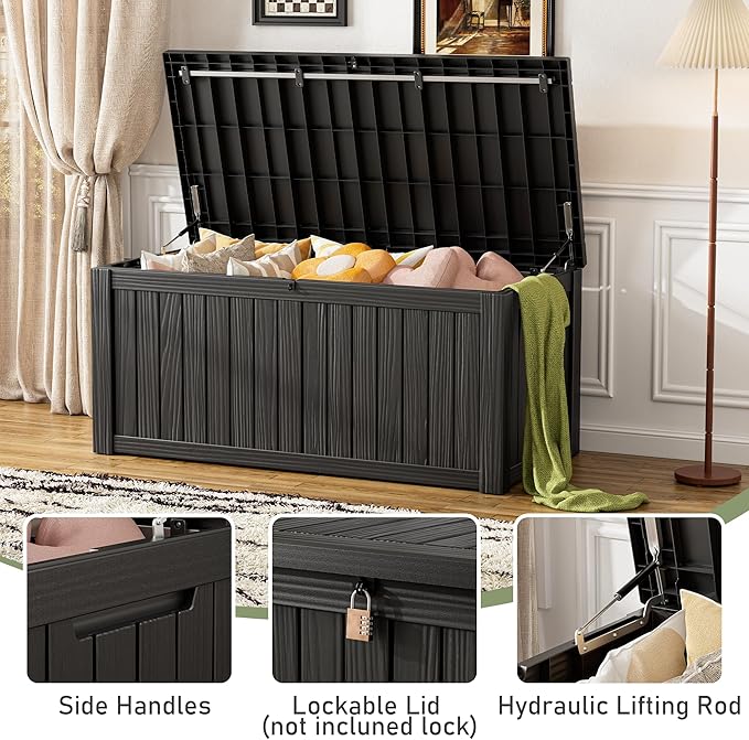 120 Gallon Outdoor Storage Box, Resin Deck Boxes Outdoor Waterproof For Patio Furniture, Garden Tools, Pool Supplies, Lockable And UV Resistant