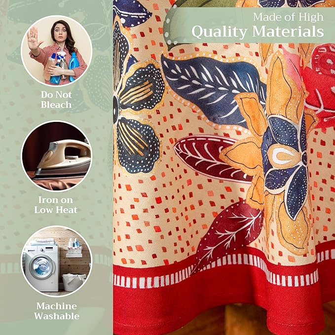 Maison d' Hermine Table Cloth Round Table 100% Cotton 69 Inches Fall Tablecloth Reusable Everyday Use for Thanksgiving Christmas Decorations Dining Farmhouse Party (Kalahari)