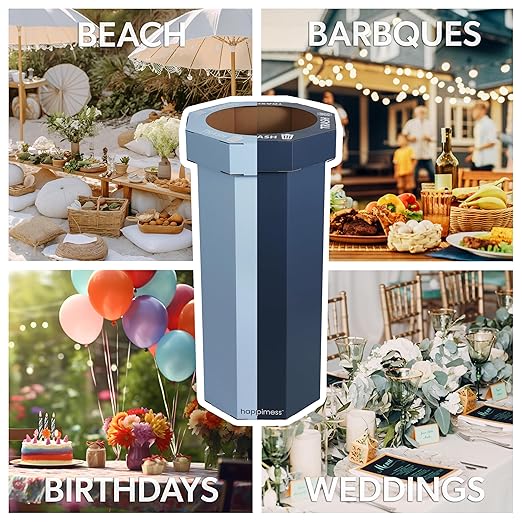 Eyely MPH1302B-2SET Sal 25-Gallon Disposable Corrugated Cardboard Event Trash Can and Recycling Bin for BBQs, Parties & Events & Outdoor Activities, Tide Pool Blue/Denim Blue (Set of 2)