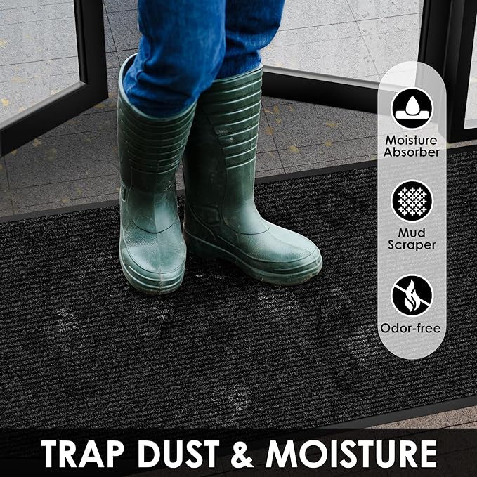 3′ x 7′ Front Door Mat Indoor Outdoor Entrance, Commercial Floor Mat Heavy Duty Dirt Trapper Entryway Doormat, Custom Size Non Slip Rubber Backing Welcome mat, Door Mat for High Traffic Area