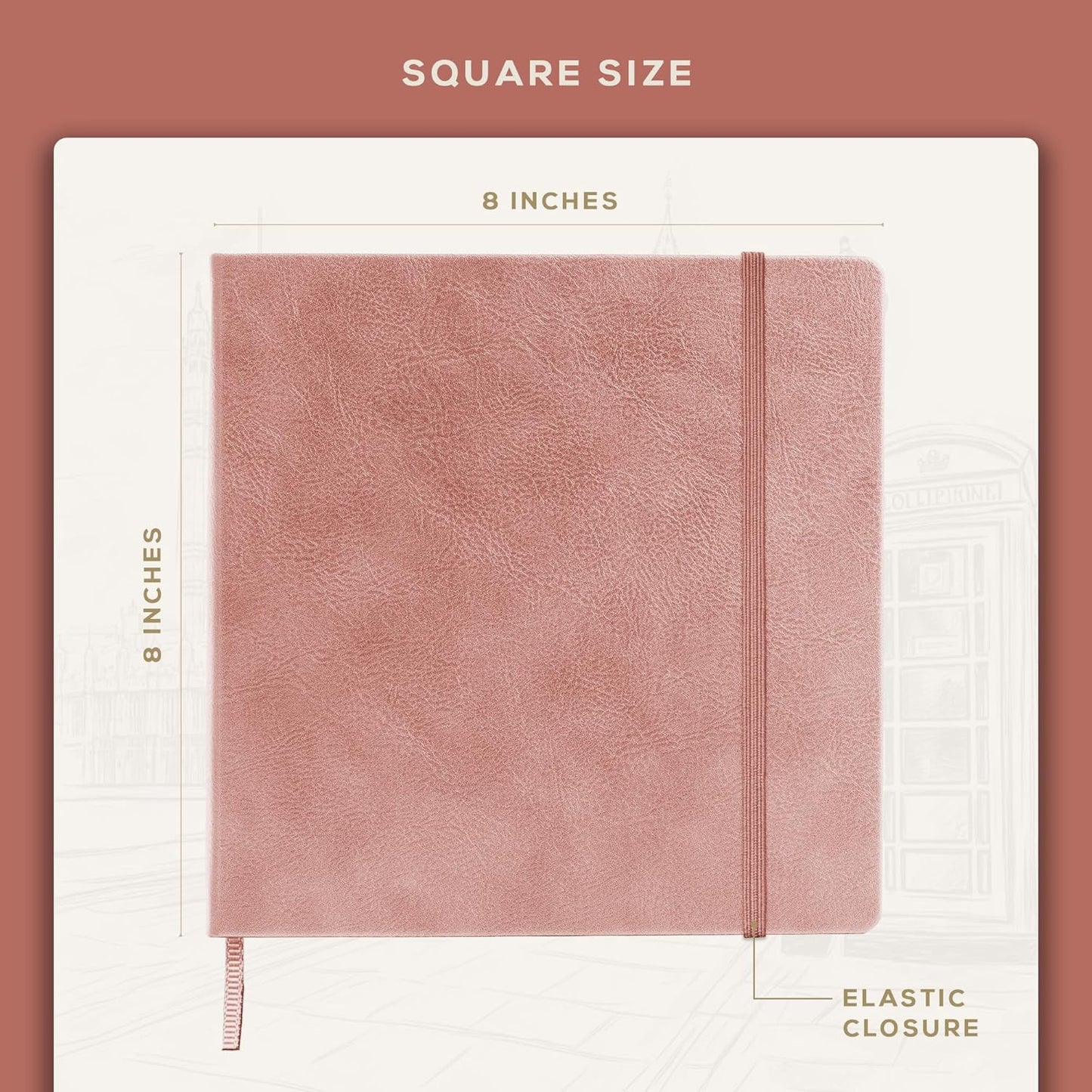 Beechmore Books Square Sketchbook – 8x8 Premium Vegan Leather Bound Large Sketch Book Hardcover with 156 Thick 160gsm Perforated Ivory Pages, Blank Sketch Pad, Gift Boxed Back Pocket, Ribbon Bookmark