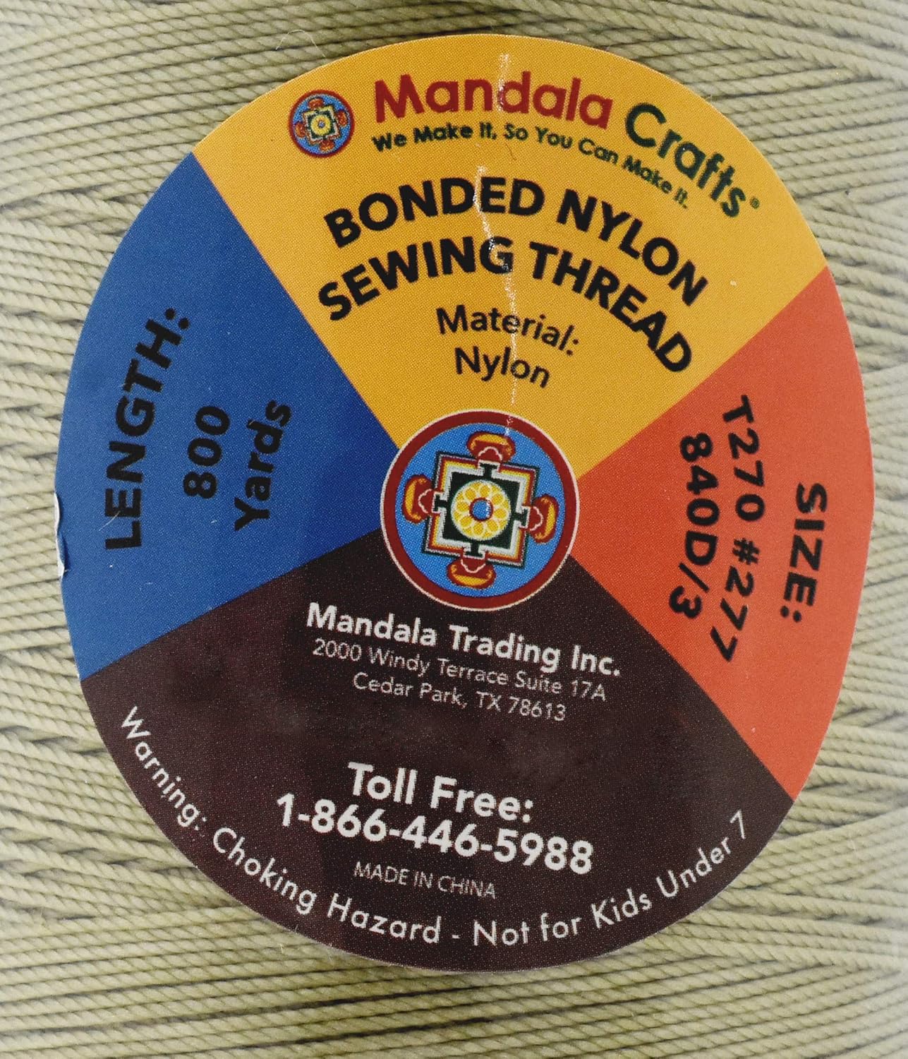 Mandala Crafts Bonded Nylon Thread Beige Heavy Duty Sewing Threads - 800 YDs Size 277 840D T270 Tex 270 Thread for Leather Jeans Weaving Outdoor Marine Upholstery Threads