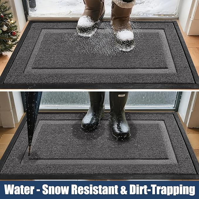 Large Front Door Mat Outside Entrance Indoor Doormat, 47" x 30" Outdoor Mats for Patio Waterproof, Outdoor Door Mats for Outside Entry, Indoor Rugs for Entryway, Sturdy Natural Rubber Entry Mat, Grey