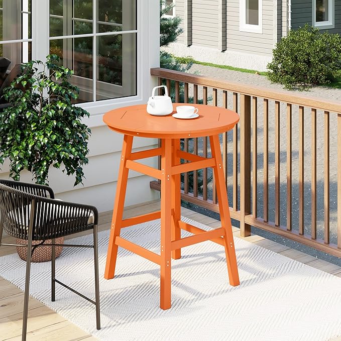 Costaelm Patio Bistro Table, 42" Counter Height Round Patio Cocktail Bar Table with Umbrella Hole, Outdoor Bistro Dining Pub Table for Front Porch Deck Backyard Garden, Orange