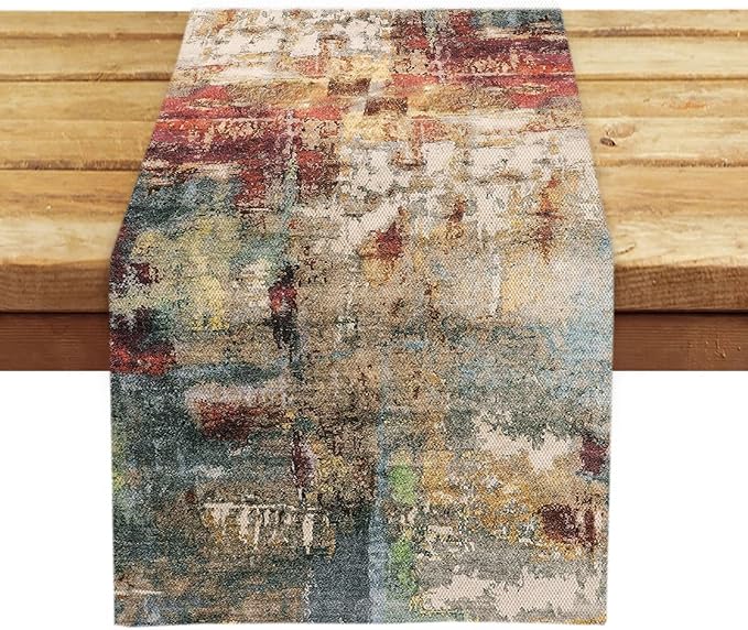 OYIMUA Modern Abstract Rust Colorful Table Runner 13 x 90 Inches Summer Runners for Tables Rustic Spring Fall Decorations for Home Indoor Outdoor Table Decor