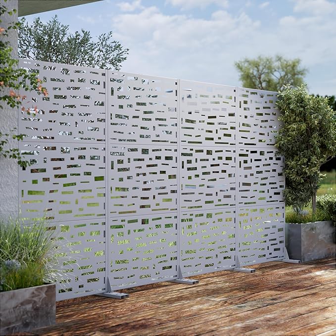 Casaphoria Metal Privacy Screen Outdoor, 72" H x 35" W Freestanding Decorative Privacy Screen for Patio Deck Balcony Garden with Stable Base, White Gerald