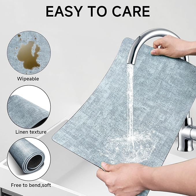 Faux Leather Vinyl Placemats Set of 6 Wipeable Heat Resistant Place Mats 100% Washable - Waterproof - Anti Slip Reversible Table Mats for Kitchen/Dining/Party/Outdoor, 12" x 16.5", Light Blue & Black