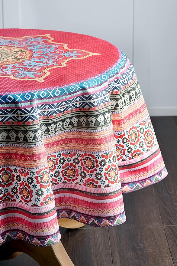 Maison d' Hermine Table Cloth Round Table 100% Cotton 63 Inches Fall Tablecloth Reusable Everyday Use for Thanksgiving Christmas Decorations Dining Farmhouse Party (Ispahan)