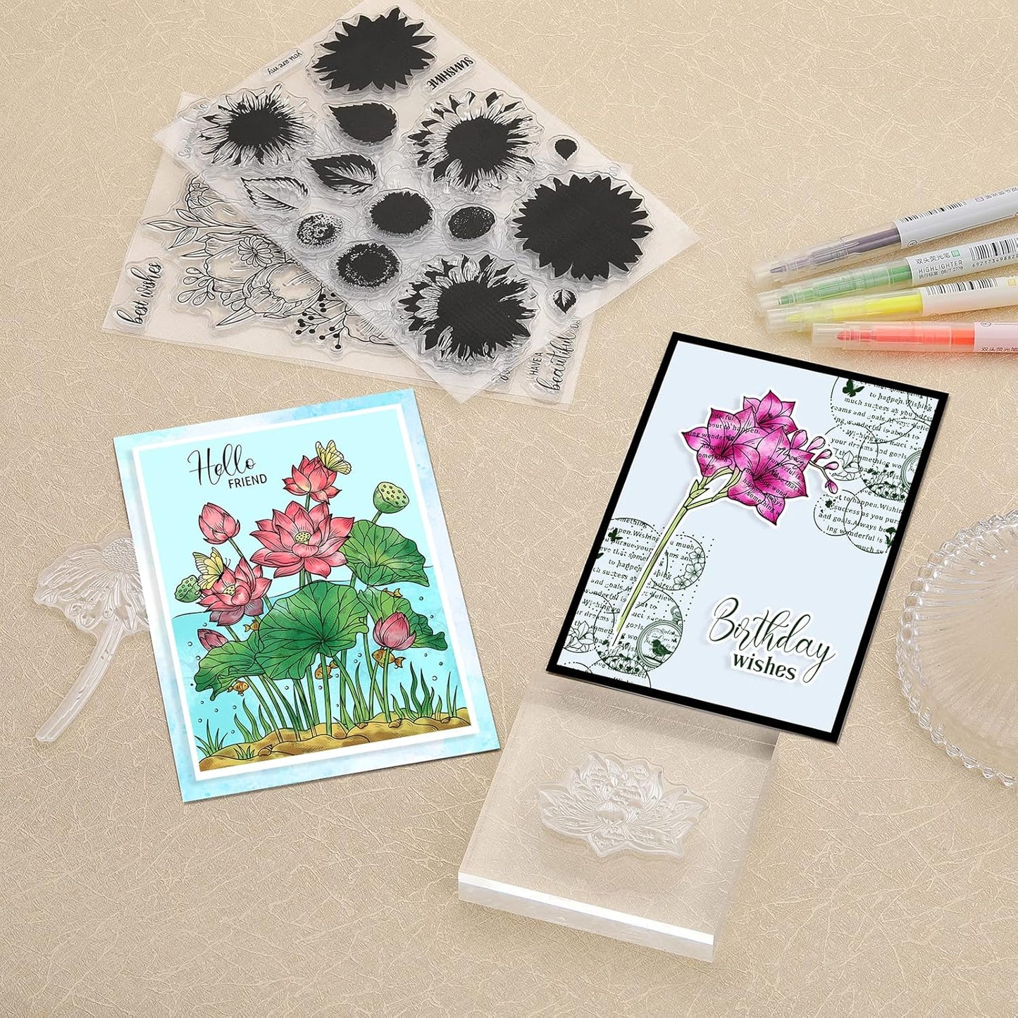 ORIGACH 9 Sheets Plants and Flowers Clear Stamps Silicone Transparent Stamps for Card Making Decoration and DIY Scrapbooking