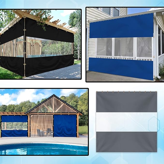 Covers & All Outdoor Clear Panel Curtain, 12 oz Vinyl Outdoor Curtains for Patio, Weather Resistant Waterproof Tarp with Brass Grommets for Pergola, Porch, Gazebos, Balcony (8'H x 12'W Feet, Gray)