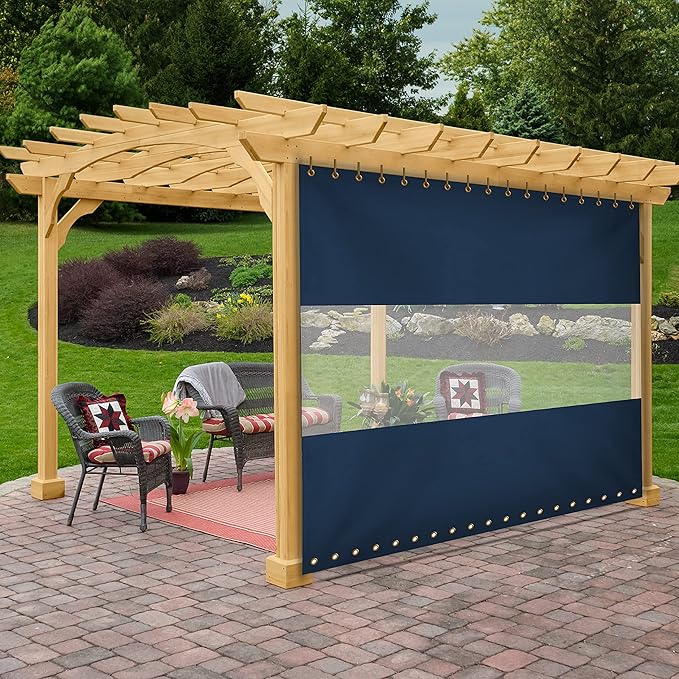 Covers & all Outdoor Clear Panel Curtain, 12 oz Vinyl Outdor Curtains for Patio, Waterproof & Weather Resistant Tarp with Brass Grommets for Pergola, Porch, Gazebos, Balcony (8’ H x 9’ W Feet, Blue)