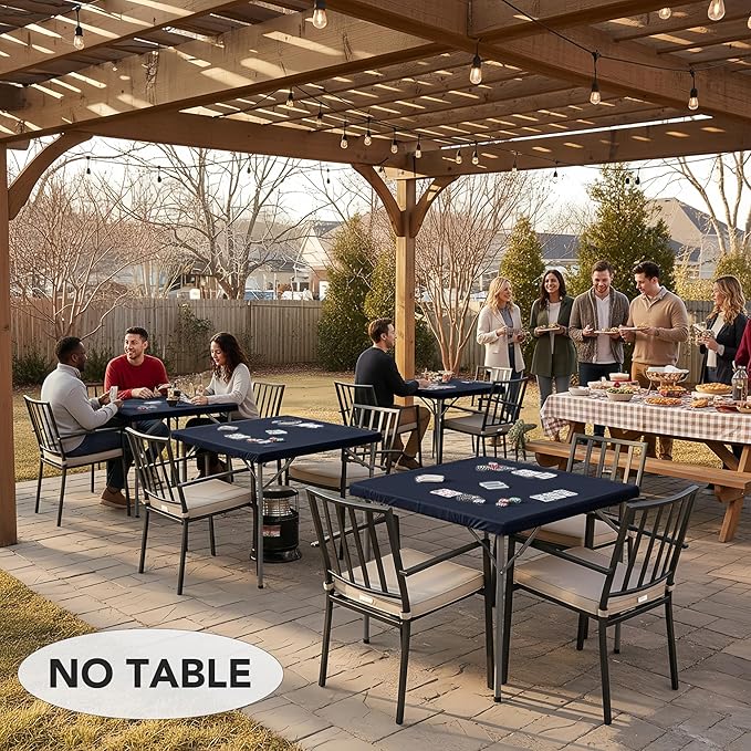 LUSHVIDA 2 Packs Vinyl Card Tablecloth with Flannel Backing 36x36 inch - Waterproof Plastic Picnic Table Cover for Square Folding Table Cloth with Elastic Corners, Navy Blue