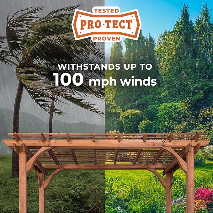 Backyard Discovery Beaumont 14' x 10' Traditional Cedar Wood Pergola Kit with Trellis Roof, All-Season Durability, High-Wind Rating, PowerPort, Shade for Outdoor Patio, Deck, Garden, and Entertaining