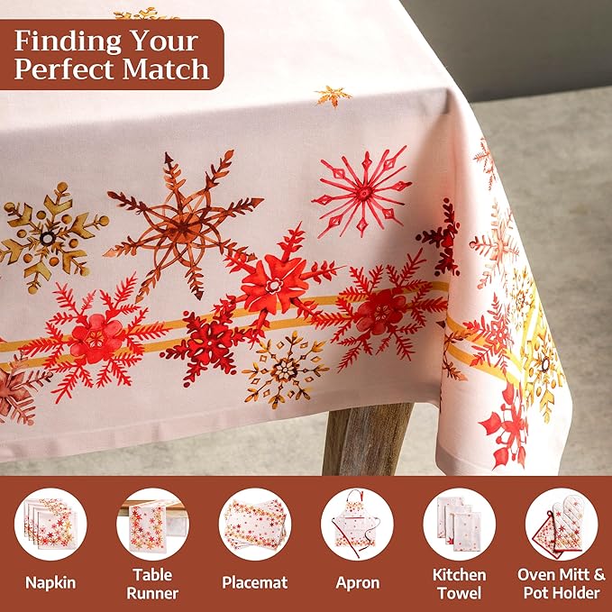 Maison d' Hermine Table Cloth Rectangle Table 100% Cotton 60 x 90 Inches Fall Tablecloth Reusable Everyday Use for Thanksgiving Christmas Decorations Dining Farmhouse Party (Crystal Star)
