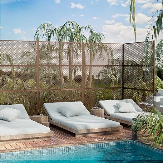 Casaphoria 72" H x 47" W Metal Outdoor Privacy Screen, Freestanding Decorative Divider for Patio, Deck, Balcony, and Garden with Stable Base, Brown-Jason