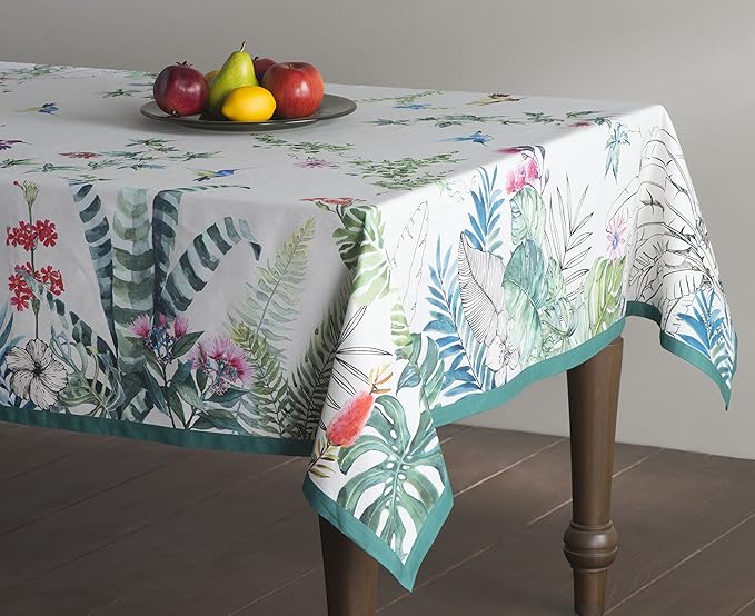 Maison d' Hermine Table Cloth Rectangle Table 100% Cotton 60 x 108 Inches Tablecloth Reusable Decorative for Dining Room, Farmhouse, Home, Party, Festive & Wedding Spring Summer - Tropiques