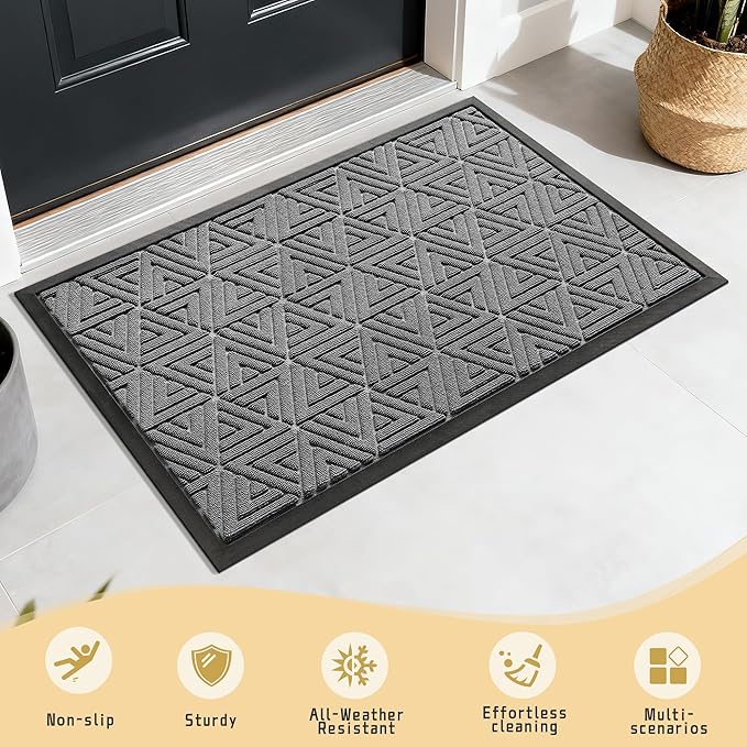 Yimobra Outdoor Mats for Front Door 29.5x17, Stops Mud & Dirt at Entrance, Fits Garage & Patio, All-Weather Waterproof Non Slip Outdoor Indoor Welcome Mat, Grey