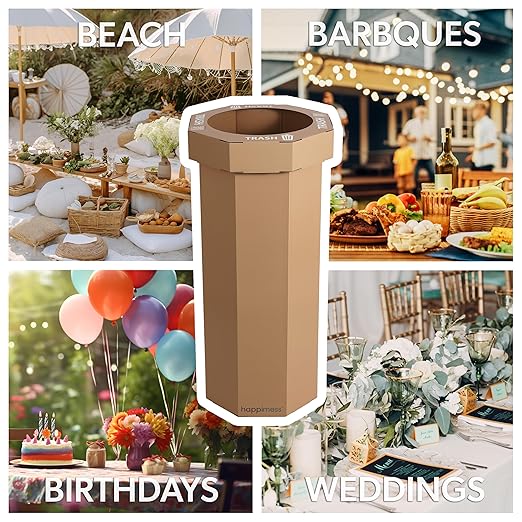 Eyely MPH1300A-SET2 Sal 25-Gallon Disposable Corrugated Cardboard Event Trash Can and Recycling Bin for BBQs, Beach, Parties & Events & Outdoor Activities, Plain Brown (Set of 2)