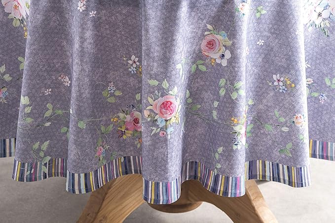 Maison d' Hermine Table Cloth Round Table 100% Cotton 63 Inches Tablecloth Reusable for Dining Room, Farmhouse, Home, Party, Festive & Wedding Spring Summer - Sweet Rose Lavender - Country Garden