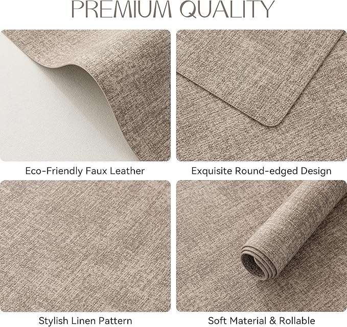 Romanstile Vinyl Placemats Set of 8-12 X 17 Inch - Heat Resistant Place Mats 100% Waterproof Oilproof Wipeable Reversible Faux Leather Table Mats for Kitchen, Dining, Party, Outdoor, Khaki