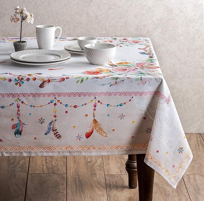 Maison d' Hermine Table Cloth Rectangle Table 100% Cotton 60 x 90 Inches Tablecloth Reusable Decorative for Dining Room, Farmhouse, Home, Party, Festive & Wedding Spring Summer - Ibiza - Beige