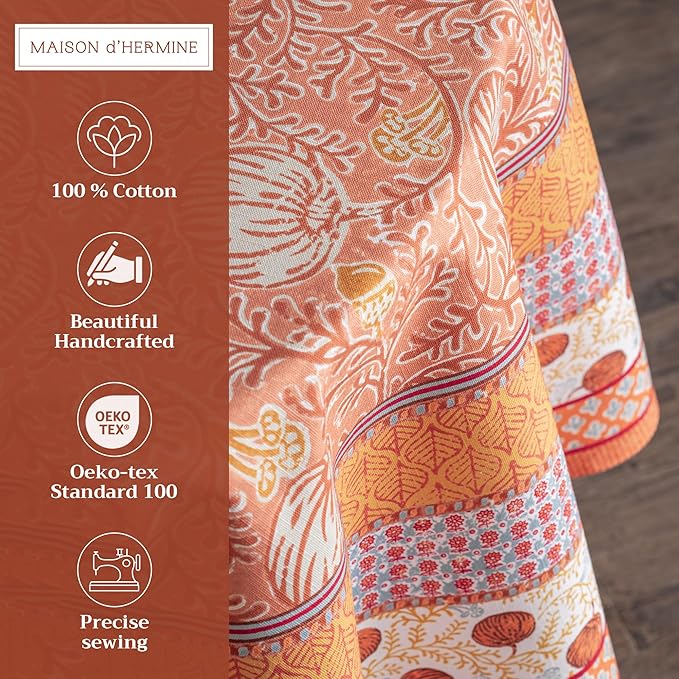 Maison d' Hermine Table Cloth Round Table 100% Cotton 63 Inches Fall Tablecloth Reusable Everyday Use for Thanksgiving Christmas Decorations Dining Farmhouse Party (Harvest Festival)