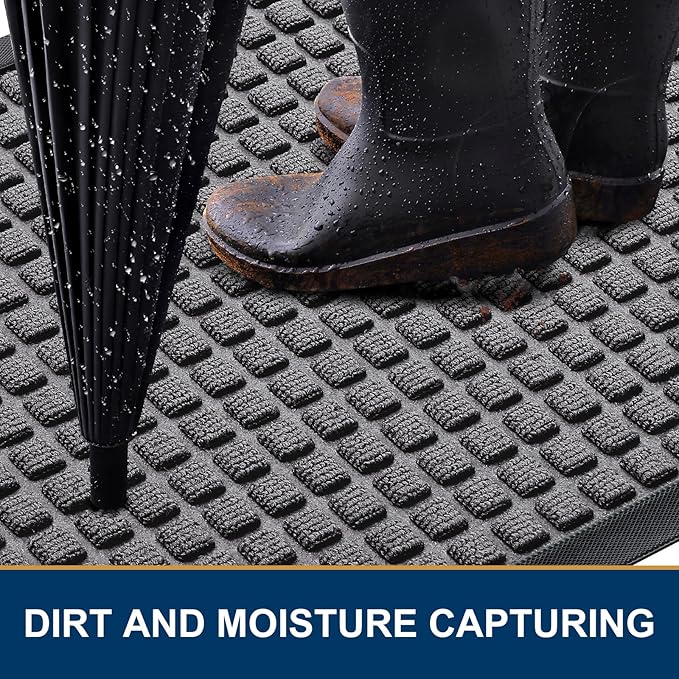 Smiry Front Door Mat Outside Entrance, Heavy Duty Natural Rubber Doormat, Non Slip, Trap Dirt and Moisture, Easy Clean, Low Profile Welcome Floor Mats for Indoor Outdoor Entry, 70x46.5 Inch, Mix Grey