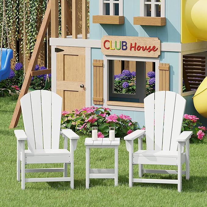 Costaelm Kids Outdoor Side Table, Small Patio HDPE Adirondack Square Table, Porch End Table for Outside Pool Garden, White