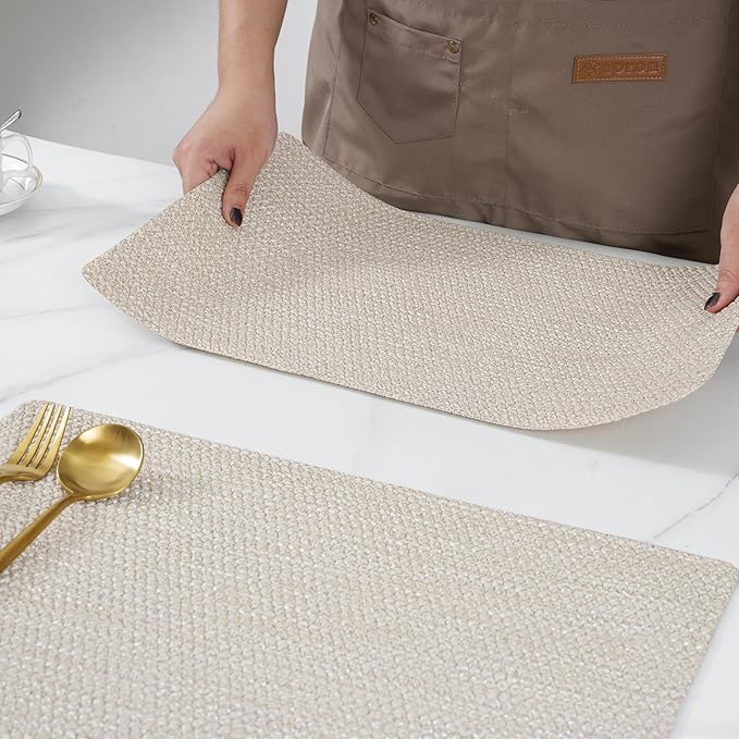 POLYTE Indoor/Outdoor Washable Woven Vinyl Table Dining Placemats, Set of 4