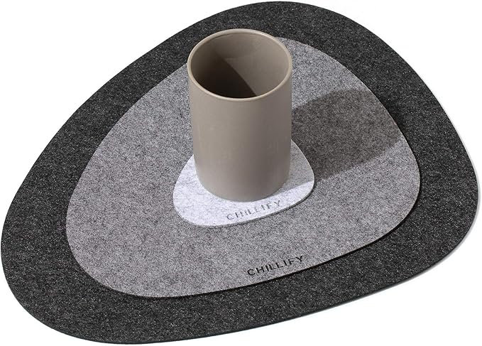 Chillify Table Coaster Set | Non-Slip, Heat-Resistant, Washable Placemats | Suitable for Garden | Gray Oval | 2x3 Inches (Set of 2)
