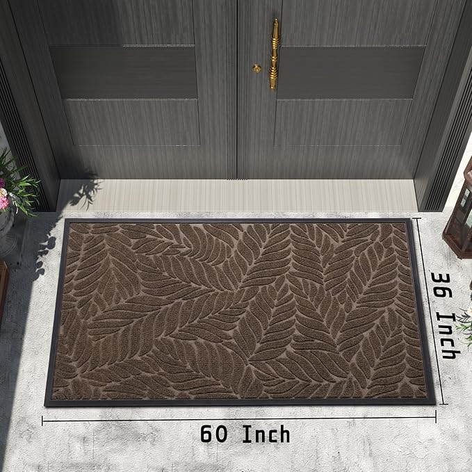 Yimobra 60x36 Large Door Mat Outdoor Indoor, All-Season Waterproof Door Mat Outside Entrance, All-Weather Non-Slip Outside Doormat for Garage Patio Entryway, Brown