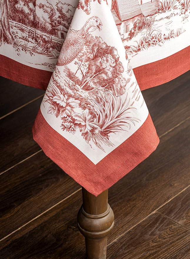 Maison d' Hermine Table Cloth Rectangle Table 100% Cotton 60 x 108 Inches Fall Tablecloth Reusable Everyday Use for Thanksgiving Christmas Decorations Dining Farmhouse Party (Holy Jouy - Red)