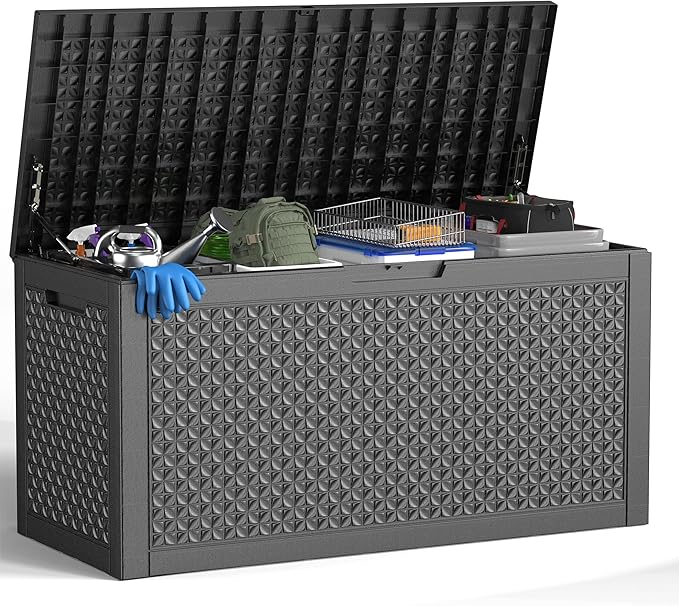 121 Gallon Waterproof Outdoor Storage Box,Resin Deck Box,Lockable Outside Storage Box Container for Patio Furniure,Garden,Pool Tools (121 Gallon,Black)