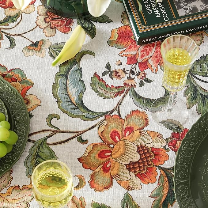 patdrea Designer Vintage Linen Rectangular Tablecloth,Provencal Rustic Floral Pattern Tablecloths,Decorative Table Cover Cloth for Kitchen,Dining,Tea Party,Home,Christmas,55"*79"
