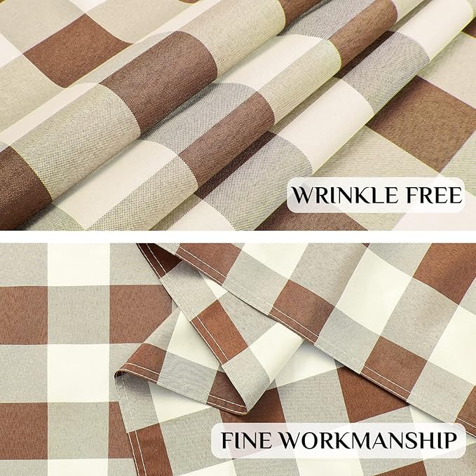 Softalker Gingham Checkered Tablecloth Rectangle - Outdoor Waterproof Buffalo Plaid Table Cloth, Stain Resistant Washable Table Cover for Picnic, Camping, Dining - Coffee and White, 60 x 102 Inch